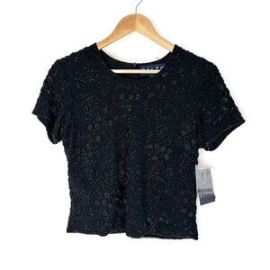 Ralph Deadstock Vintage Sequin Top Short Sleeve Blouse Evening MED Crop Beaded